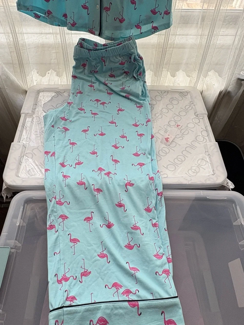 kate spade Light Blue and Pink Flamingo Pajama Set Top XL